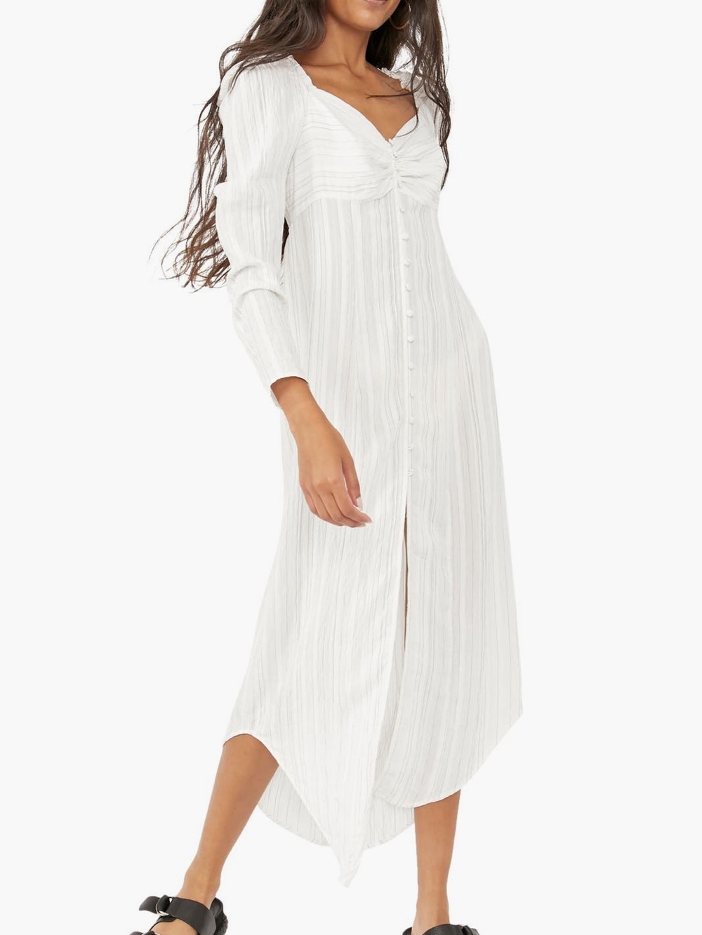 Free People White Midi Button-Front Dress